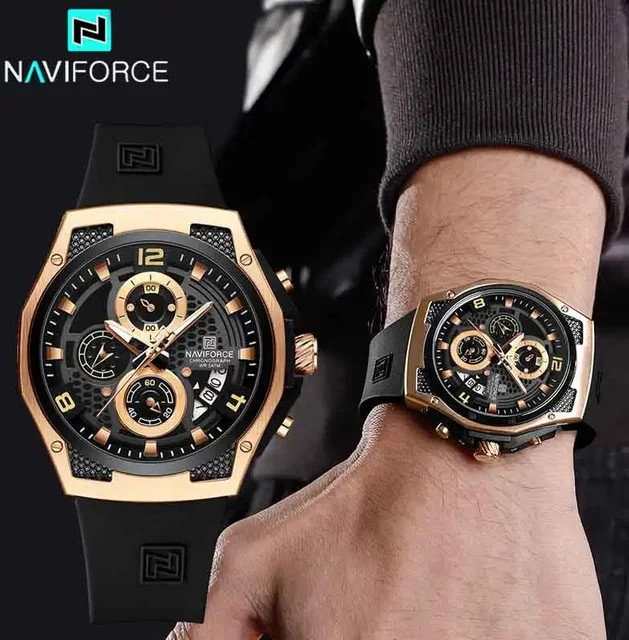 NAVIFORCE Armbanduhr Chronograph, Quarz, Blau, Edelstahl, Silikon, Herren - Bild 1