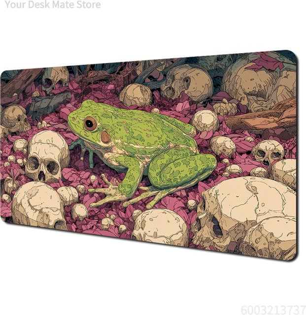 Potdemiel Gaming-Mauspad Dark Fantasy Frog Skulls mit pinken Blättern, große Schreibtischunterlage mit rutschfester Unterseite, Multicolor - Bild 1