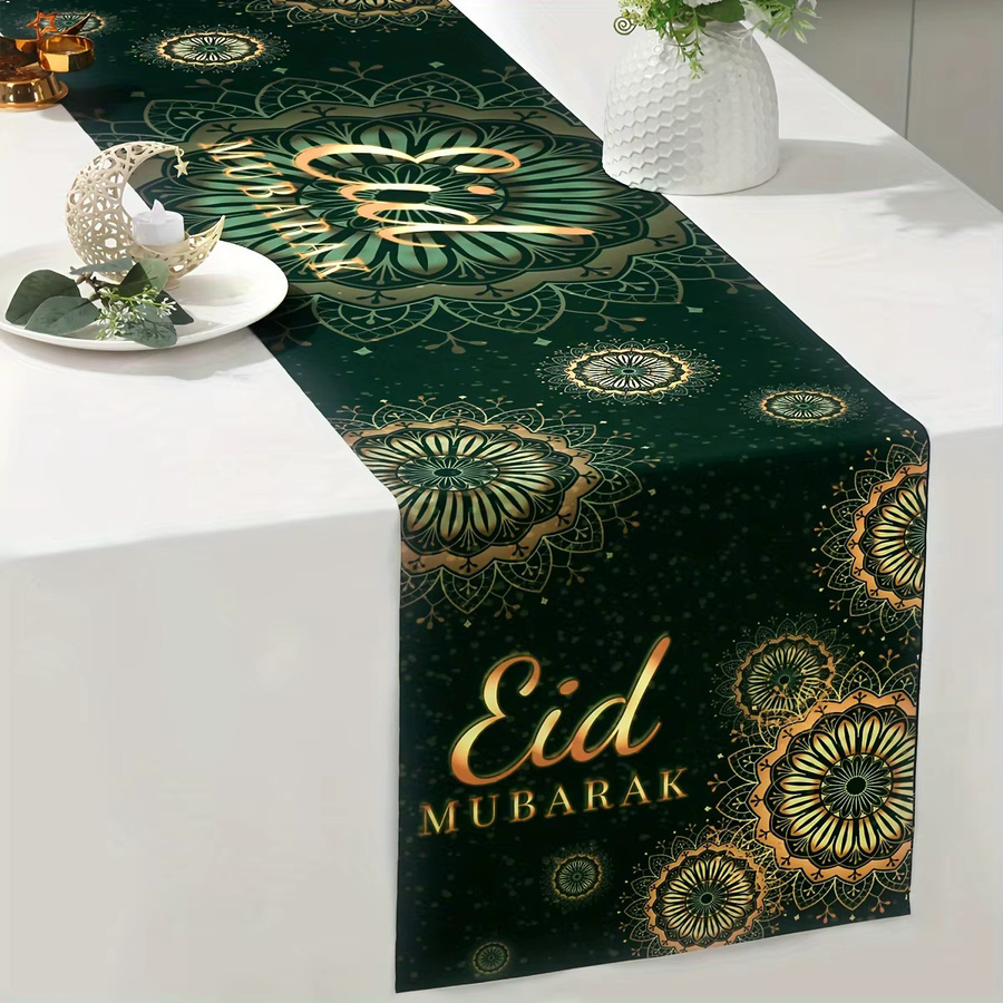 VIKAMA Tischläufer Eid al Fitr Mubarak mit Mond, Stern und Schloss in Grün, B/H: 33 x 90 cm - Bild 5