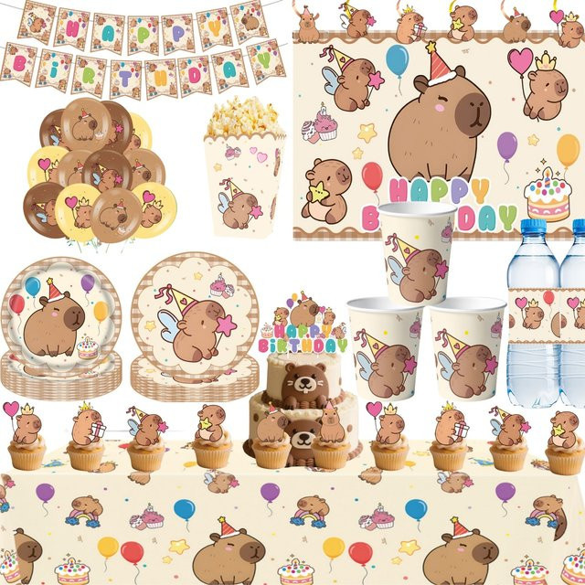 Capybara Geburtstagsdekoration Set in Multicolour für Mädchen und Babypartys - Bild 1