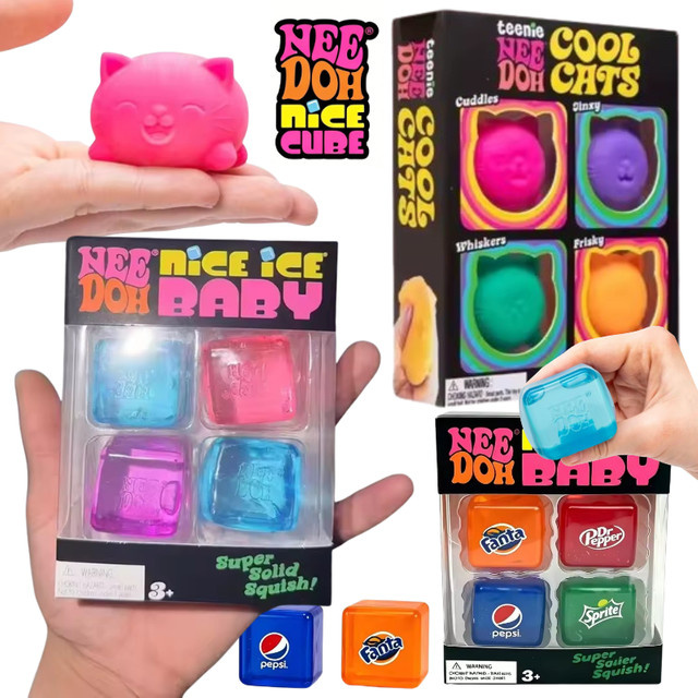 Schylling Nee Doh Nice Cube Soda Color und Mini Cat, 4er-Set, Squishy Fidget Spielzeug - Bild 1