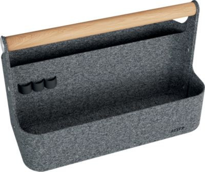 Leitz Schreibtisch-Organizer aus Recycling-Filz mit Holzgriff und 2 Fächern, Dunkelgrau, B: 38,0 cm, T: 19,0 cm, H: 26,0 cm - Bild 1