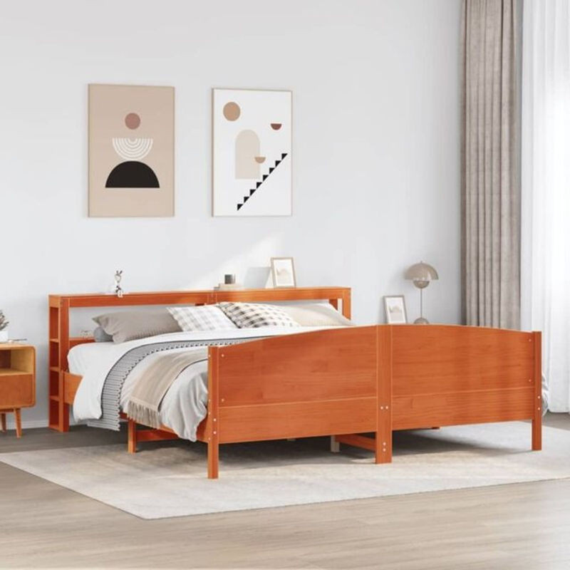 Massivholzbett aus Kiefer im Landhausstil von vidaxl, Farbe Braun, B/T/H: 180 x 200 cm, ohne Matratze - Bild 1