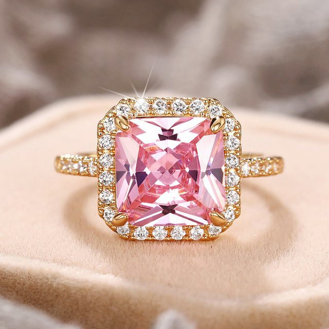 Huitan Ringe, rosa Zirkonia, Silber, Damen - Bild 1