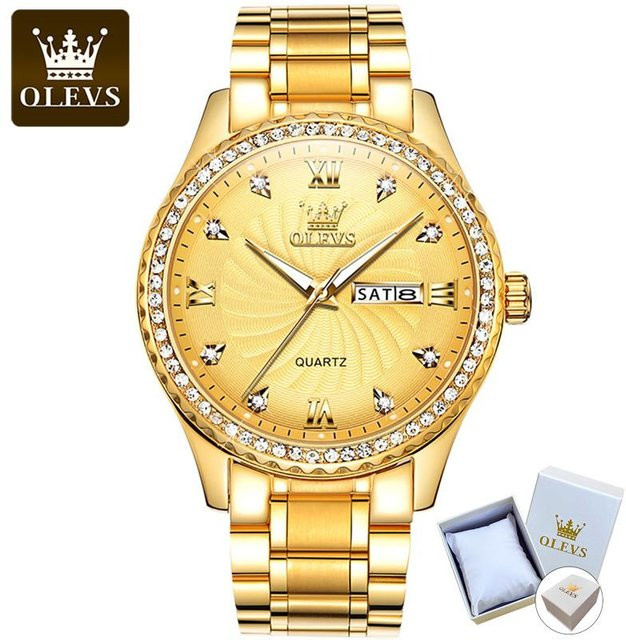 OLEVS Armbanduhr, Diamantbesetzt, Edelstahl, Gold, Quarz, 40 mm, Herren - Bild 1