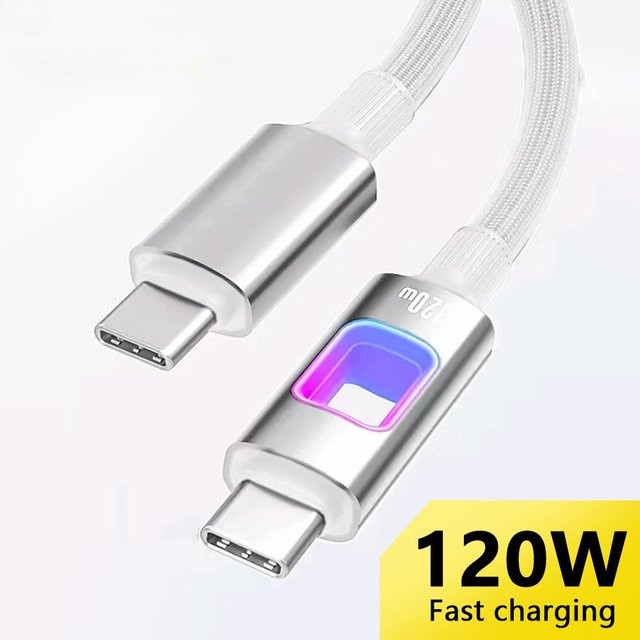120W USB-C auf USB-C Schnellladekabel mit LED und PD-Datenübertragung in Blau für iPhone 15 16 17 Serie, Xiaomi, OPPO, Samsung und Laptop - Bild 1