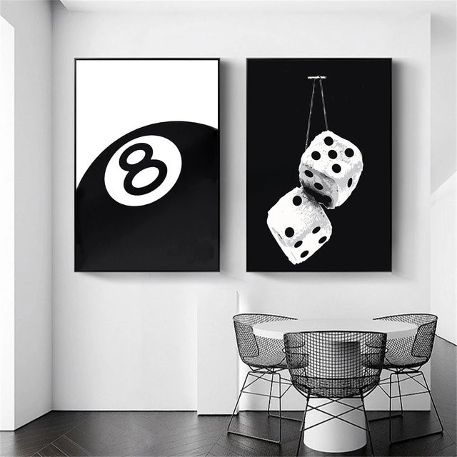 Modernes Billard-Kunstposter Nr. 8 von Potdemiel als Leinwanddruck in Schwarz-Weiß für deine Wanddekoration - Bild 1