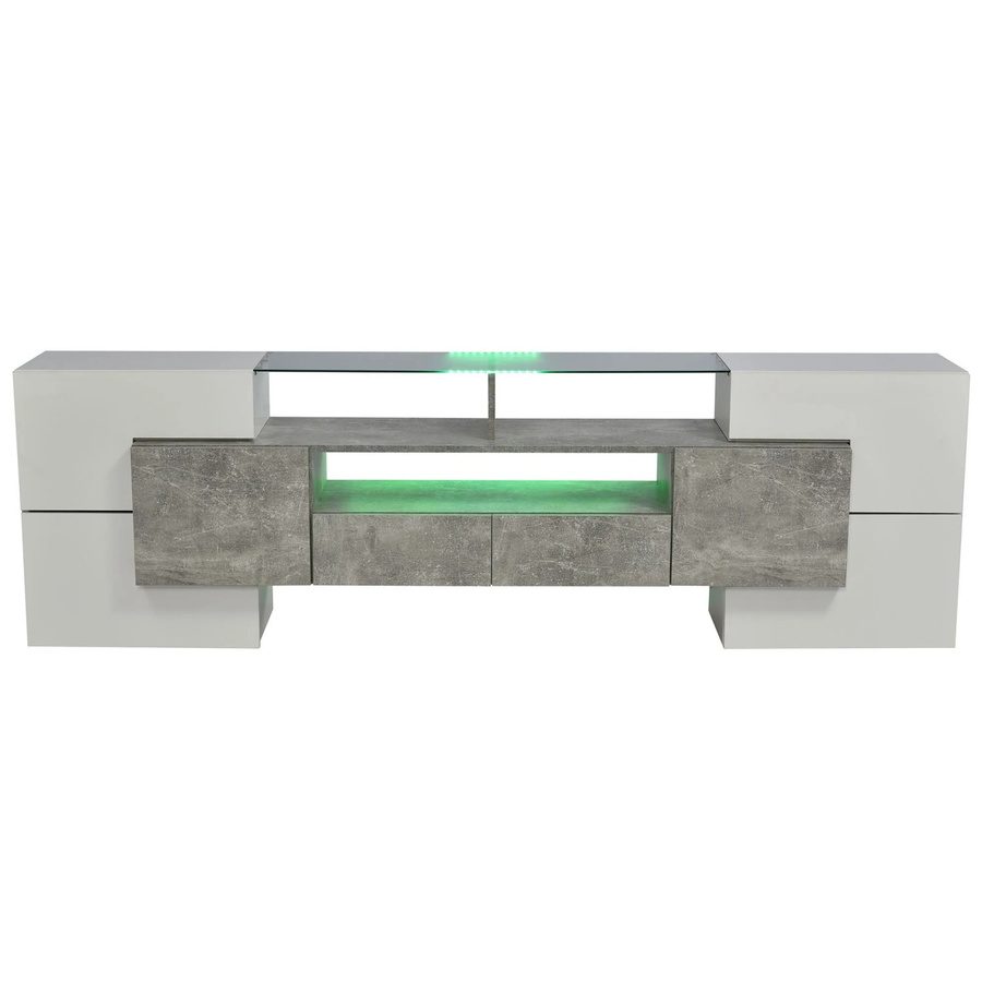 okwish TV Schrank in Hochglanz Weiß mit LED und Glasoberfläche, B/T/H: 200 x 30 x 60 cm - Bild 2