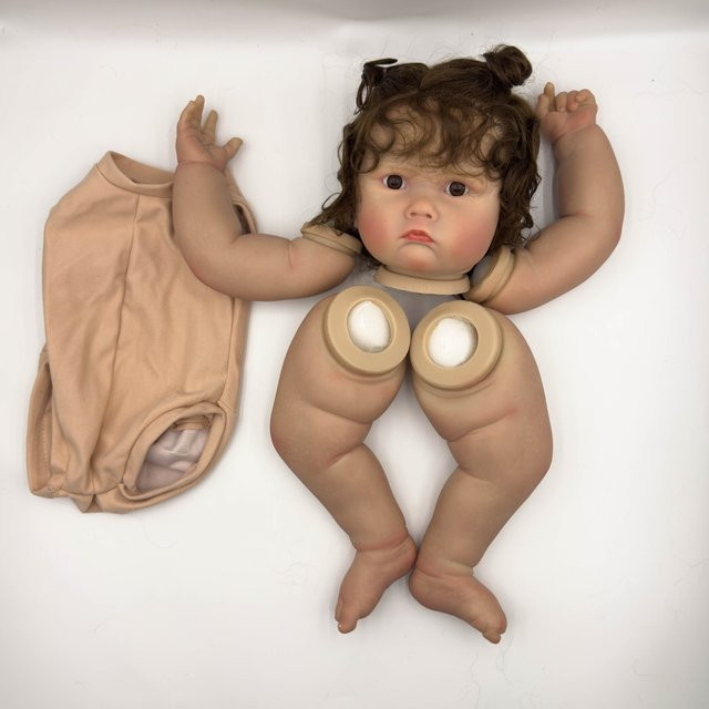 NPK Charlotte Reborn-Puppenbausatz, 24 Zoll, unlackiert, bemalt, DIY-Spielzeugpuppenteile, lockiges braunes Haar - Bild 1