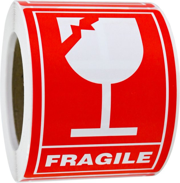 Zerbrechlich Vorsicht Warnaufkleber in Rot für Logistik und Verpackung, 100 Stück, Maße: 5,08 x 7,62 cm - Bild 1