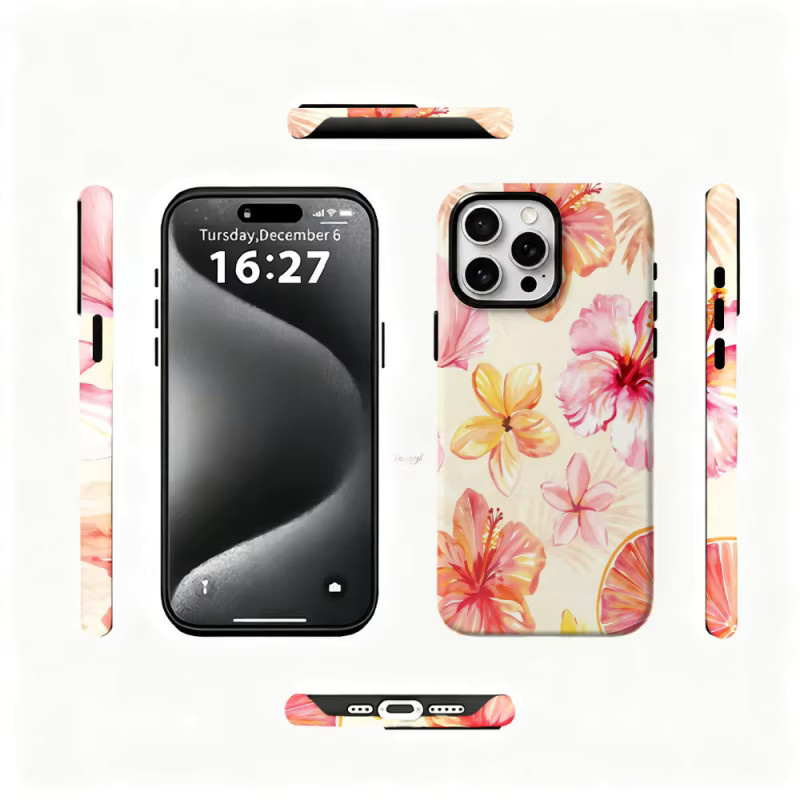 2-in-1 Handyhülle mit Blumenmuster für Apple iPhone 12 13 14 15 16 17 Air Pro Max Plus in Multicolour mit Sturzsicherung - Bild 2