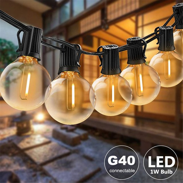 DACHAN G40 Outdoor-Lichterkette mit warmweißen runden Glaskugelbirnen in transparent, 7,62 m - Bild 1