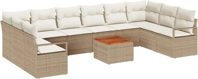 vidaXL Garten Sofa Set 11-teilig aus Polyrattan in Beige und Weiß mit Polsterung und Metallrahmen - Bild 1