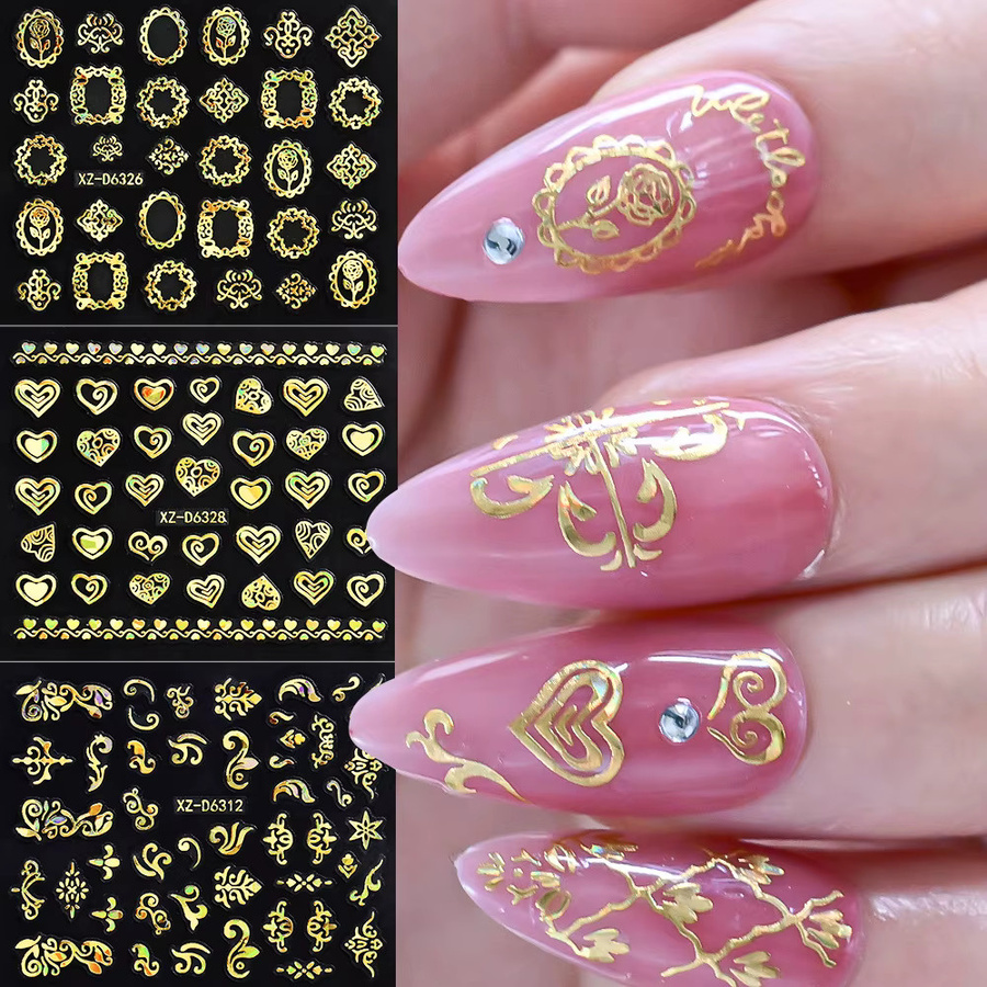 MAGT Nagelaufkleber, Holographische Regenbogen-Herz, 30 Stück, Gold, Metallic - Bild 2