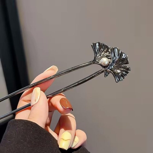 Haarstäbchen Ginkgo Biloba, Metall, schwarz, Damen - Bild 1