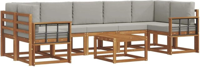 vidaXL Outdoor-Sofagarnitur in L-Form aus Akazienholz mit 8 Kissen in Braun und Grau - Bild 1