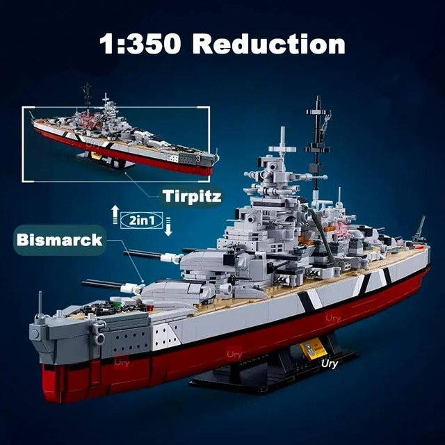 Duke King WW2 Militärische Kriegsschiffe KMS 2in1 Bismarck Schlachtschiff, Bausteine, ab 6 Jahren - Bild 1