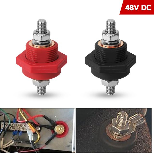 MINESPEED Batterie Stromanschluss Set mit 3/8 Zoll Bolzen, 300 A, 48 V DC, Messing Ersatzklemmen in Gold und Rot für Auto, Camping, RV, LKW und Boot - Bild 1