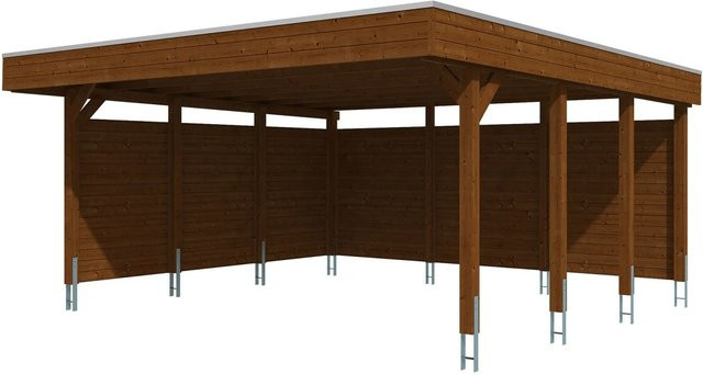 SKANHOLZ Carport Friesland Set C aus Fichte mit Seiten- und Rückwand in Nussbaum braun, B: 546 cm, T: 555 cm - Bild 4