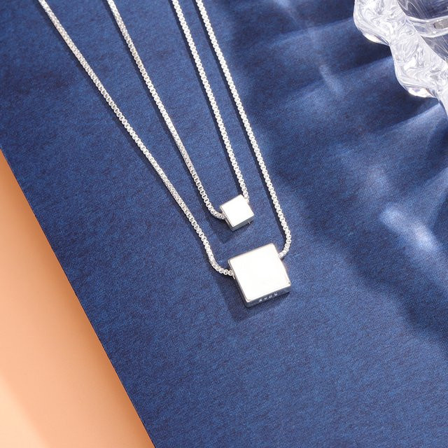 Halskette 925 Silber, Doppel Quadratische Box, Unisex - Bild 1