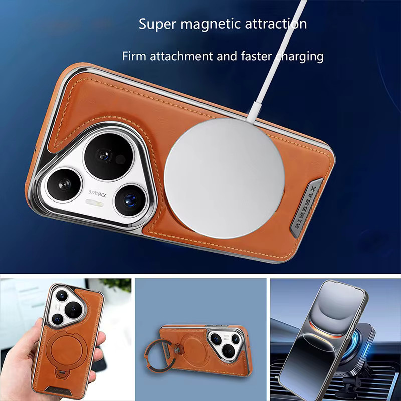Magnetische drehbare Leder-Halterung für Huawei Pura 70 80 Pro Plus Mate 70 60 Pro Plus mit kabelloser Ladefunktion in Grau - Bild 2