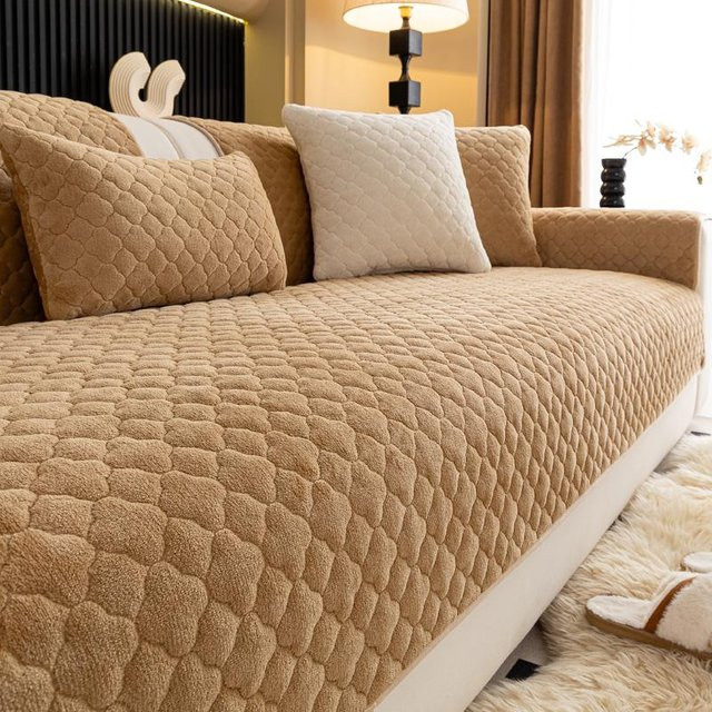 HOMEMOTION Plüsch Sofamatte in Beige, Nordisches Design, Rutschfeste Sofadecke aus Fleece, B/T: 110 x 240 cm - Bild 1