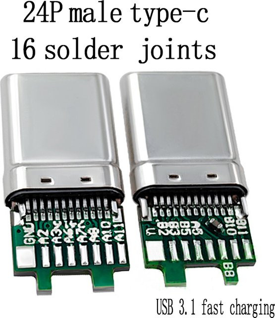 ChengHaoRan USB-C-Stecker 24P mit Leiterplatte in Silber für schnelles Aufladen und hohe Stromunterstützung - Bild 1