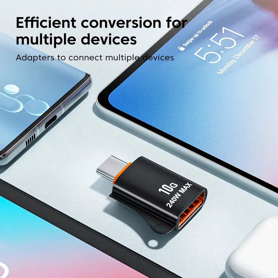 Nnbili USB-C auf USB-A und USB 3.0 Adapter in Orange mit bis zu 240W für iPhone 15 Plus, 15 Pro Max und MacBook - Bild 4
