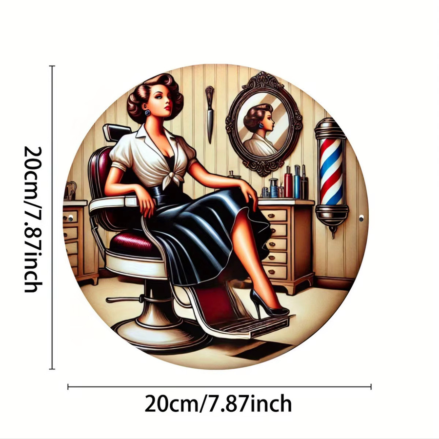 Potdemiel Vintage Barber Shop Metallschild, rundes Retro Wandkunst aus Eisen in Multicolour, Durchmesser: 20 cm - Bild 2