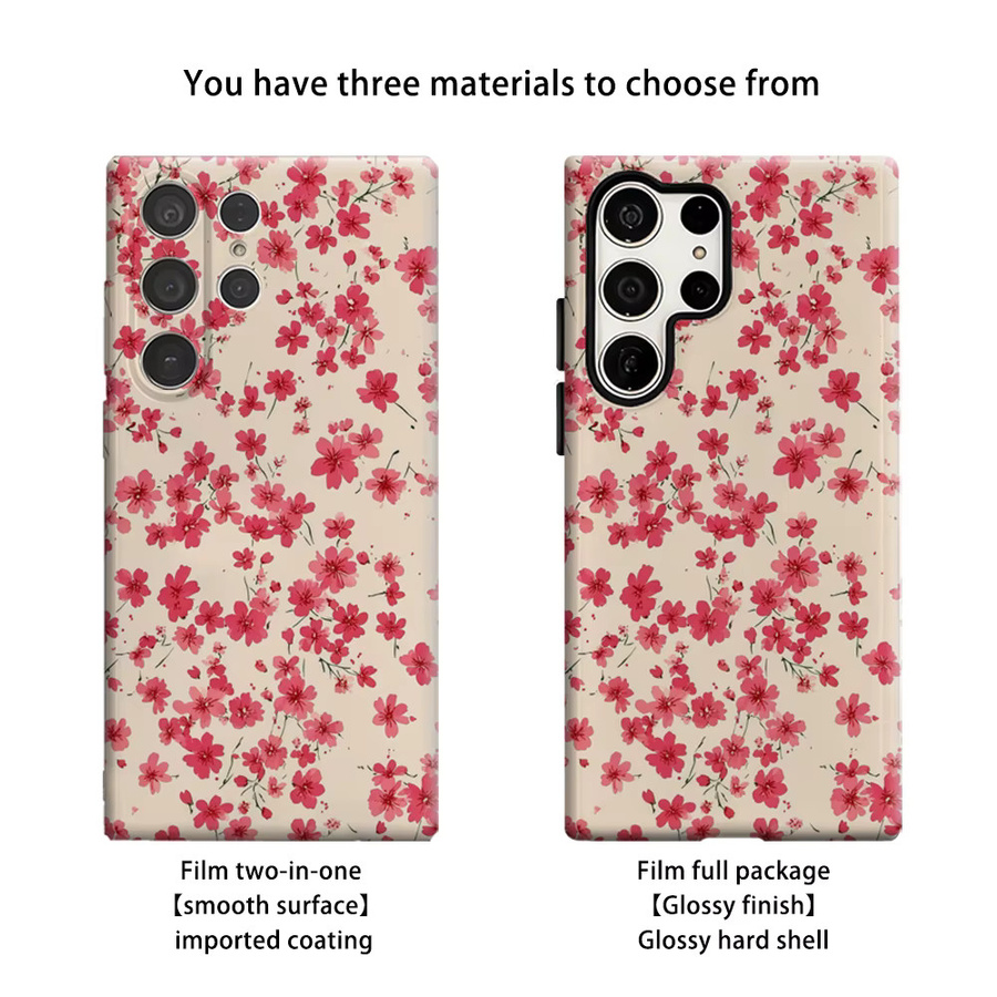 Stoßfeste Doppelschicht Handyhülle mit Blumenmuster für Samsung Galaxy S25 Ultra, S24 und S23 Ultra Plus in Pink - Bild 2