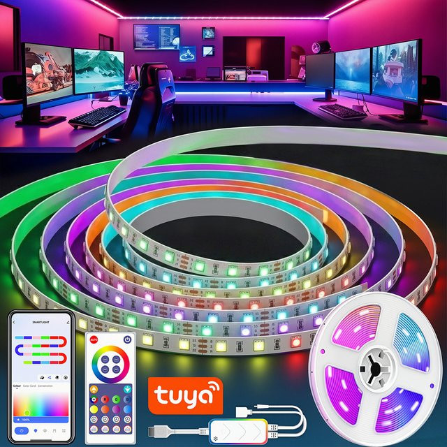 Leclstar Tuya WLAN RGBIC LED Neon-Lichtstreifen in Multicolour, USB-betrieben mit Fernbedienung und Alexa-Unterstützung zur dekorativen Heimbeleuchtung - Bild 1