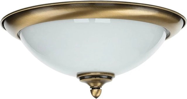 Licht-Erlebnisse Deckenlampe Rund im Art Nouveau Stil aus Metall und Glas in Messing Antik und Weiß, Durchmesser: 31 cm - Bild 1