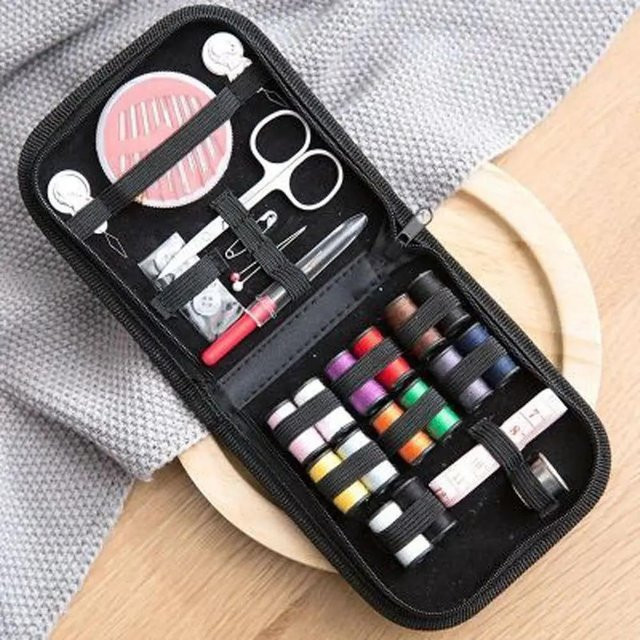 Binchi Keji Tragbares Nähset für DIY Stickerei und Handarbeit mit Nadeln, Faden und Schere in Schwarz und Multicolour - Bild 1