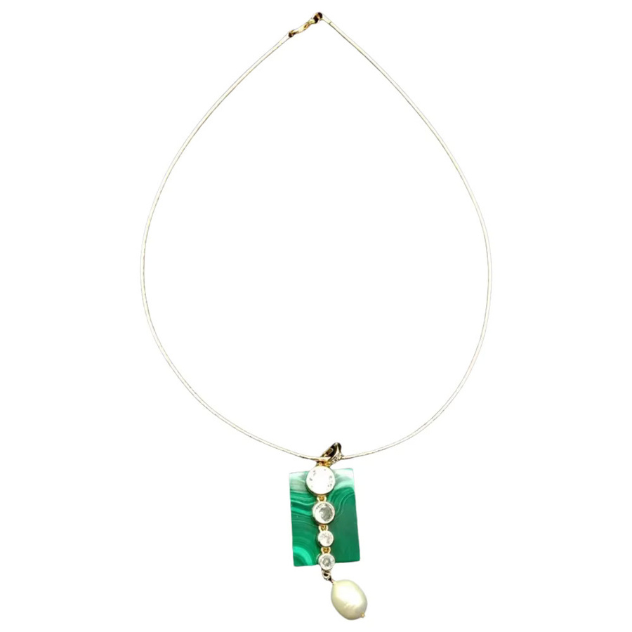 YYGEM Halskette, Grüner Malachit, Zirkonia, Gold, Unisex - Bild 1