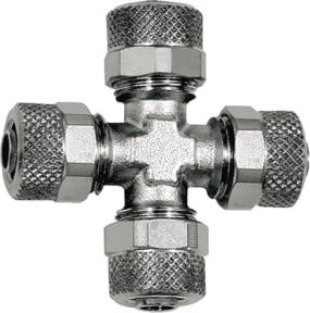 Riegler Kreuzverbindung aus vernickeltem Messing für 10/8 mm Schlauch, Farbe Silber, SW 12 - Bild 1