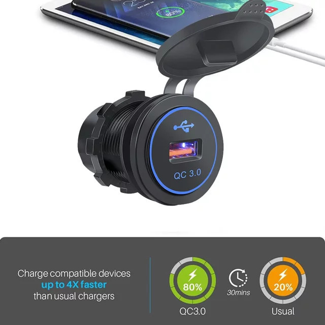 Kankeirr USB-C Autoladegerät mit QC3.0 Schnellladung, 18W USB-C Steckdose für Auto, LKW, Motorrad und Boot, Schwarz - Bild 1