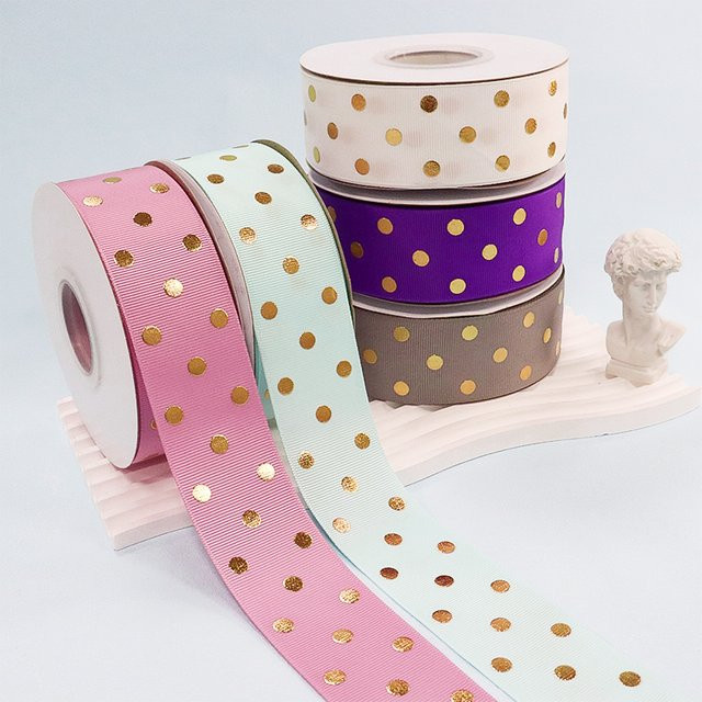 T.R Ripsband mit Gold Polka Dots für DIY Handwerk und Haar-Accessoires, Breite: 3,8 cm - Bild 1