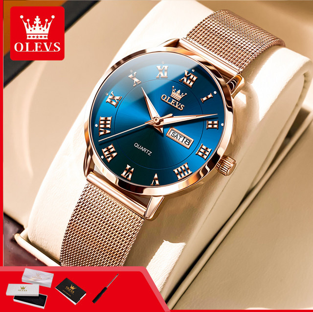 OLEVS Armbanduhr Quarz, Edelstahl, Roségold, Grün, Damen - Bild 1