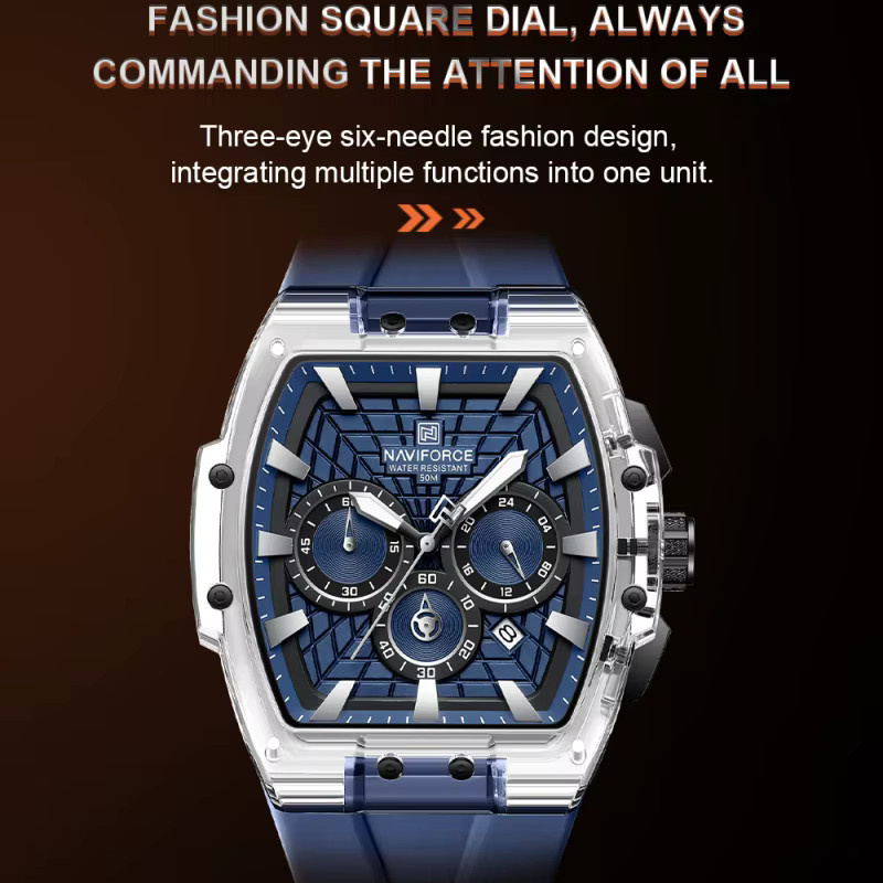 NAVIFORCE Chronograph, Quarz-Armbanduhr, Silikon, Blau, Schwarz, Herren - Bild 5