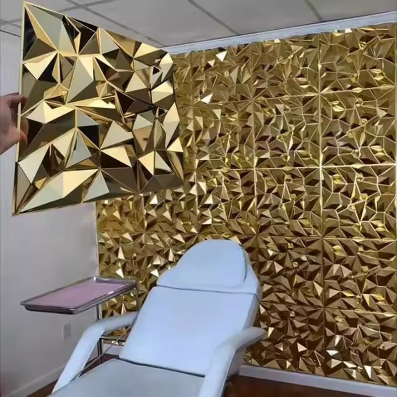 12 Stück 3D Wandpaneele in Champagnergold mit Holzmaserung und glänzender Oberfläche, B/H: 50 x 50 cm - Bild 1