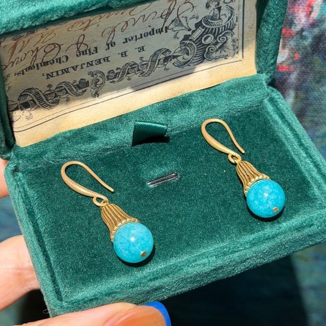 STALAIT Ohrstecker, Türkis-Perlen, Strass, Antik-Gold-Farbe, Damen - Bild 1