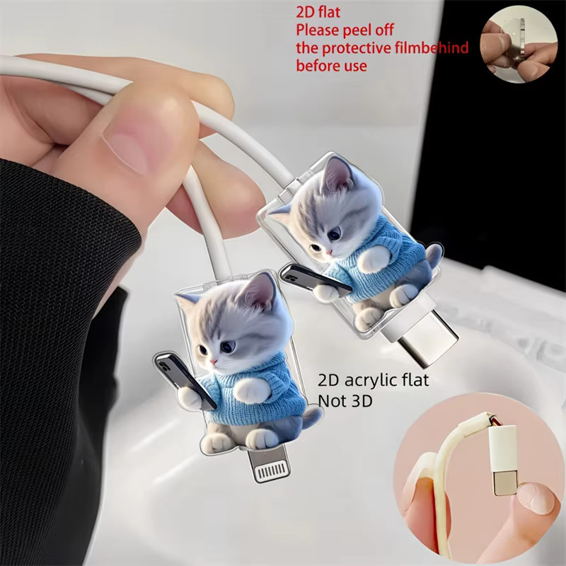 2 Stück süße Katze Kabelprotektoren im Kätzchen-Design für iPhone und USB-C Ladekabel, Mehrfarbig - Bild 3