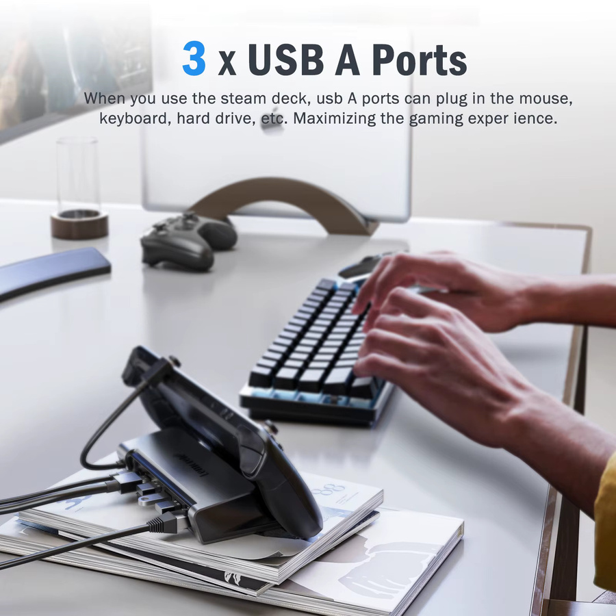 Lemorele X23L 6-in-1 USB-C Dockingstation mit 4K HDMI, RJ45 Ethernet und 100W PD für Steam Deck, PC und andere Geräte - Bild 3