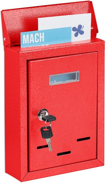 Abschließbarer Briefkasten aus Eisen von Relaxdays in Rot mit Namensschild, B/T/H: 26,5 x 19 x 6,5 cm - Bild 1