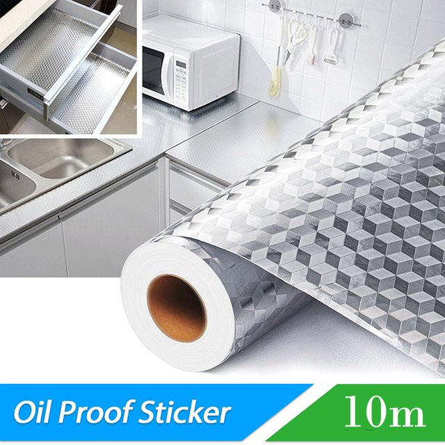Selbstklebende Aluminiumfolie als wasserdichter und ölfestem Küchen-Aufkleber für Arbeitsplatten, Schubladen, Schränke und Wände - Bild 1