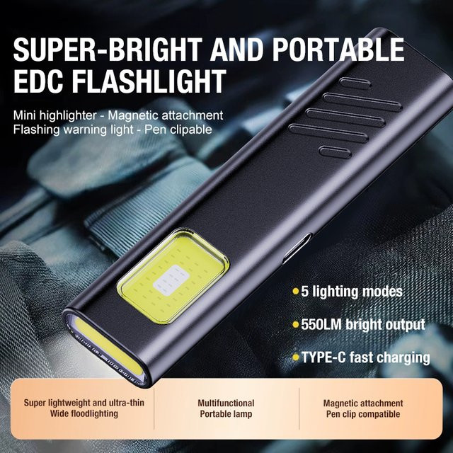 Magnetische Dual-Lichtquelle COB-Arbeitsleuchte in Schwarz mit LED und Akku für Autowartung und Notfall-Reparatur - Bild 1
