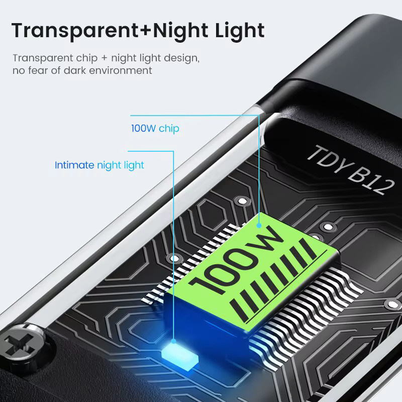 KADIXI 3-in-1 Schnellladekabel 100W Transparent USB-C und Micro-USB in Schwarz - Bild 4