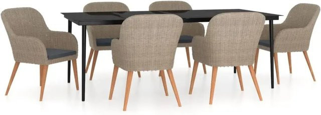 vidaXL 7-teilige Garten-Essgruppe aus PE-Rattan und Akazienholz mit Kissen in Braun - Bild 1