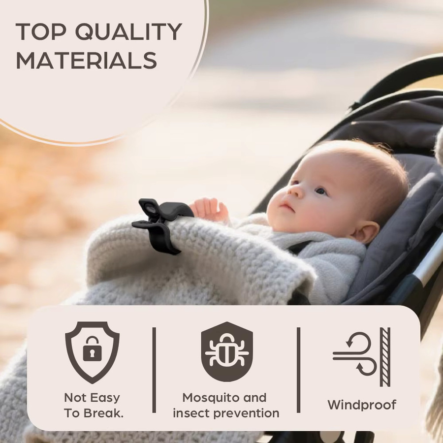 2er-Pack Baby-Kinderwagen-Decken-Clips aus Kunststoff in Schwarz als Universal-Klammern für Kinderwagen und Tragehilfen - Bild 3