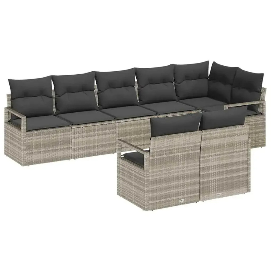 vidaXL Garten-Sofa-Set 8-teilig aus Poly-Rattan in Hellgrau mit Polstern und Metallgestell - Bild 2
